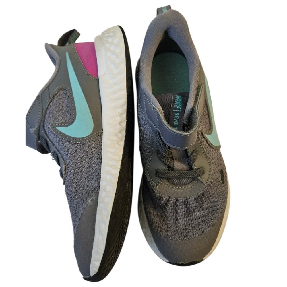 Nike Revolution Kids Sneakers Gray Teal Pink Running Shoes Size 13C Toddler